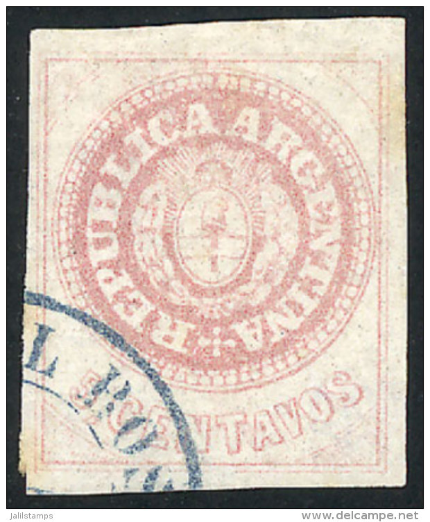 GJ.14, 5 C. Without Accent, Worn Plate, Light Rose, With Double Circle Datestamp Of ROSARIO In Blue, VF! - Gebraucht