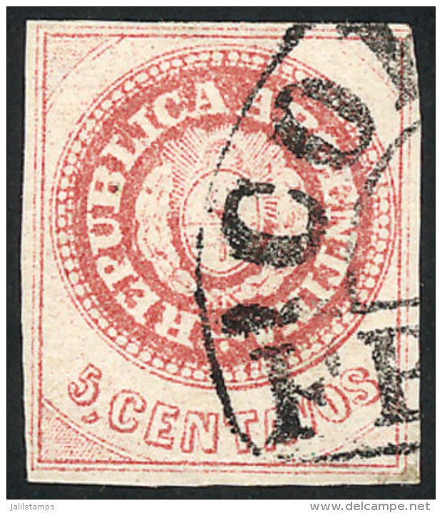 GJ.14, 5 C. Without Accent, Worn Plate, Carminish Rose, With Horseshoe CORDOBA-FRANCA Cancel In Black, Light Thin. - Gebraucht