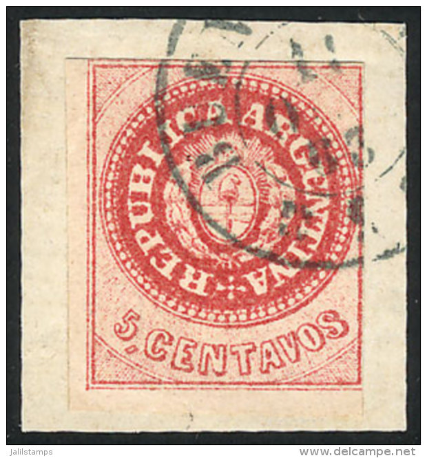 GJ.12A, 5 C. Without Accent, Semi-worn Plate, Red, Tied On Fragment By Double Circle Datestamp Of BUENOS AIRES In... - Gebraucht