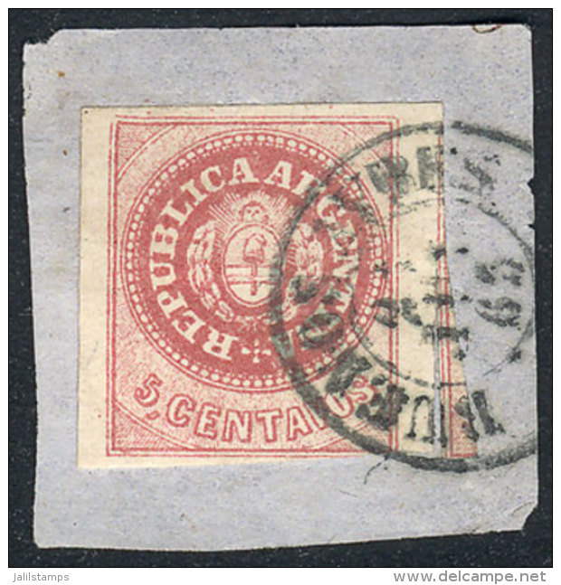 GJ.12, 5c. Without Accent, Early Stage Of A Worn Plate, Dark Rose, On Fragment Tied By Buenos Aires 21/JUN/63... - Gebraucht