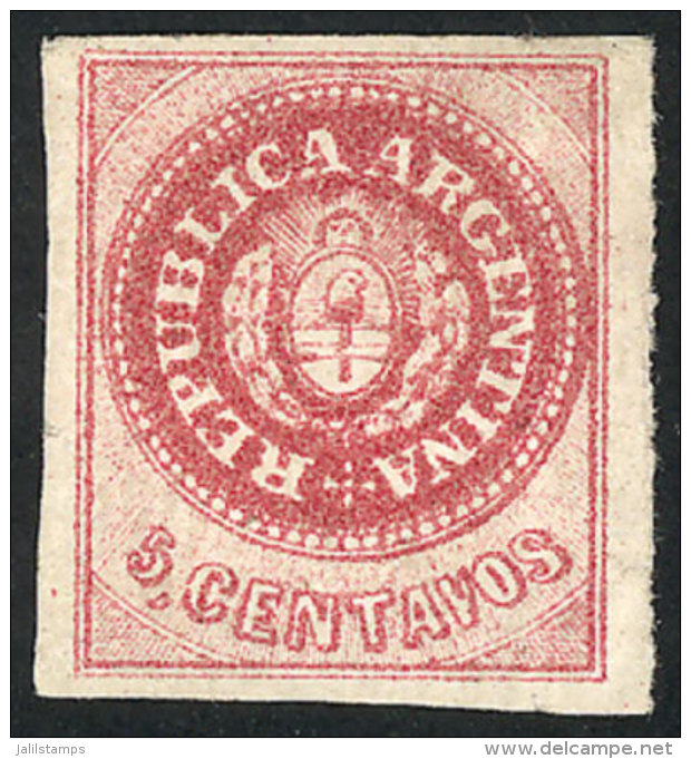 GJ.12, 5 C. Without Accent, Semi-worn Plate, Carminish Rose, Mint No Gum, Pressed Out Crease, Excellent Front. - Ungebraucht