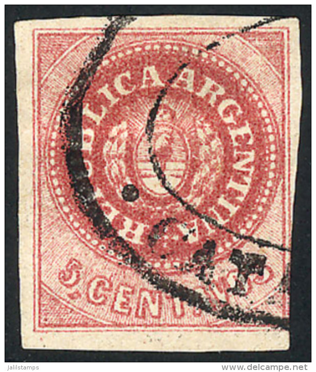 GJ.10B, 5 C. Without Accent, Carminish Rose, With Double Ellipse Cancel Of CATAMARCA In Black, VF! - Gebraucht