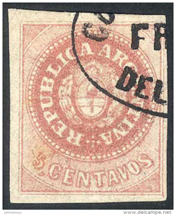 GJ.10, 5c. Without Accent, Dull Rose, With Ellipse "Franca Del Morro" Cancel, Light Crease, Excellent And Very Rare... - Gebraucht