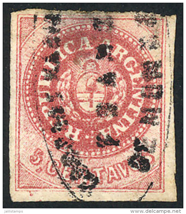 GJ.10, 5 C. Without Accent, Carminish Rose, With Ellipse Cancel Of "Correo Nacional De Mendoza - Franca" In Black,... - Gebraucht