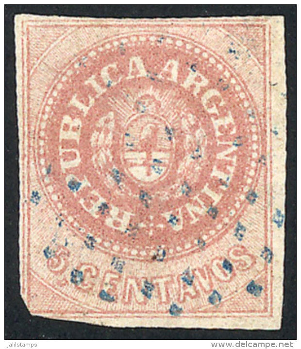 GJ.10, 5 C. Without Accent, Dull Rose, With Dotted Cancel Of Santa Fe In Blue, Minor Defect. - Gebraucht