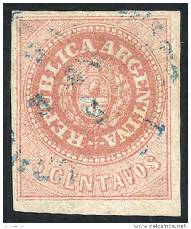 GJ.7A, 5 C. With Accent Over The U, Salmon Rose, With Rimless Circular Datestamp Of CONCEPCION DEL URUGUAY In Blue,... - Gebraucht