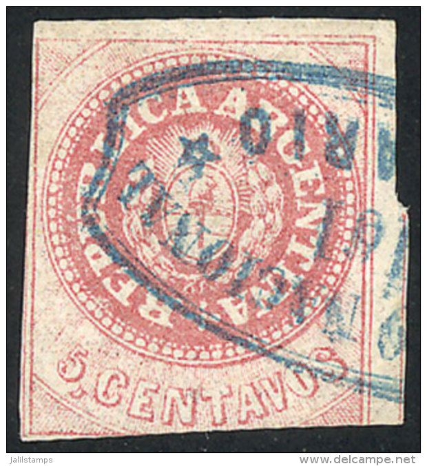 GJ.7, 5 C. With Accent Over The U, Carminish Rose, With Biconcave Ellipse Cancel Of "Correo Nacional Del Rosario"... - Gebraucht