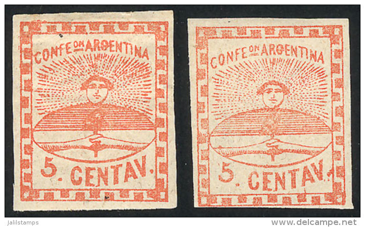 GJ.1 + 1e, 5 C. Small Figures, Mint Lightly Hinged, One Stamp With Variety: Two Periods After "CENTAV", VF! - Ungebraucht