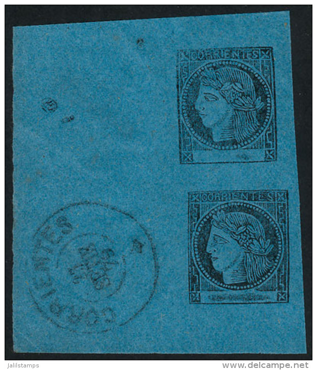 GJ.3, 3 C. Light Blue, Official Reprint, Pair With Sheet Corner, With Datestamp Of Corrientes 23/SE/79, VF! - Corrientes (1856-1880)