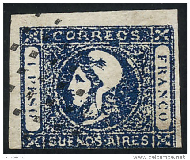 GJ.17A, 1$ Indigo Blue, Used With Dotted Ellipse Cancel Of Buenos Aires, One Margin Touching. - Buenos Aires (1858-1864)