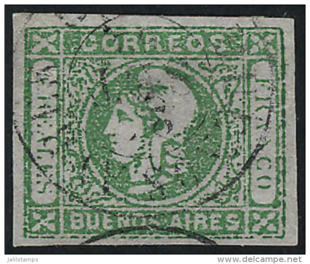 GJ.16, 4R. Light Green, Worn Impression, Used With Double Circle Datestamp Of Buenos Aires 2/SE/62, Thins. - Buenos Aires (1858-1864)