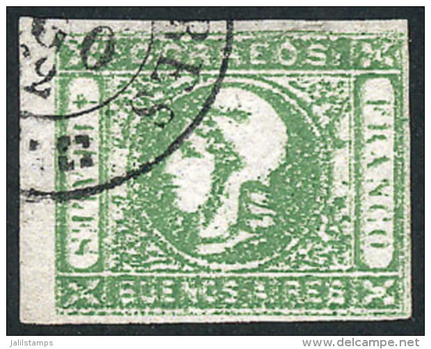 GJ.16, 4R. Green, Worn Impression, With Double Circle Datestamp Of Buenos Aires AU/62, Fine Quality. - Buenos Aires (1858-1864)