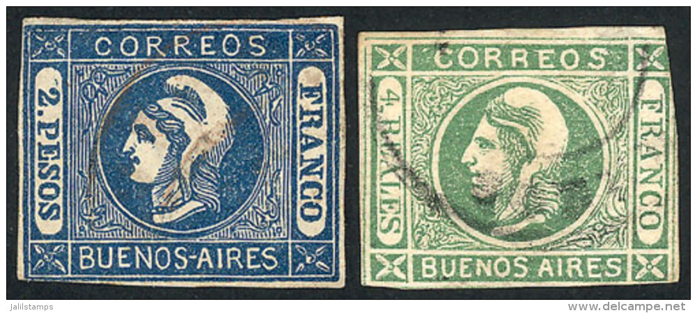 GJ.13 + 20, 4R. And 2$ Blue, Forgeries, The 4R. Used With Thin And The 2$ Mint No Gum, Interesting! - Buenos Aires (1858-1864)
