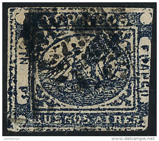 GJ.11A, IN Ps Dark Blue, Used With Ponchito Cancel, Defects. - Buenos Aires (1858-1864)