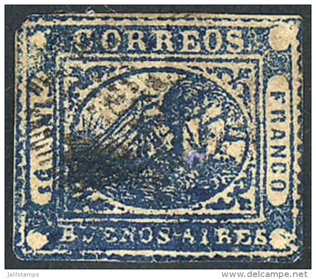 GJ.11, IN Ps. Blue, Used With Ponchito Cancel, Minor Defects, Good Front! Catalog Value US$100. - Buenos Aires (1858-1864)