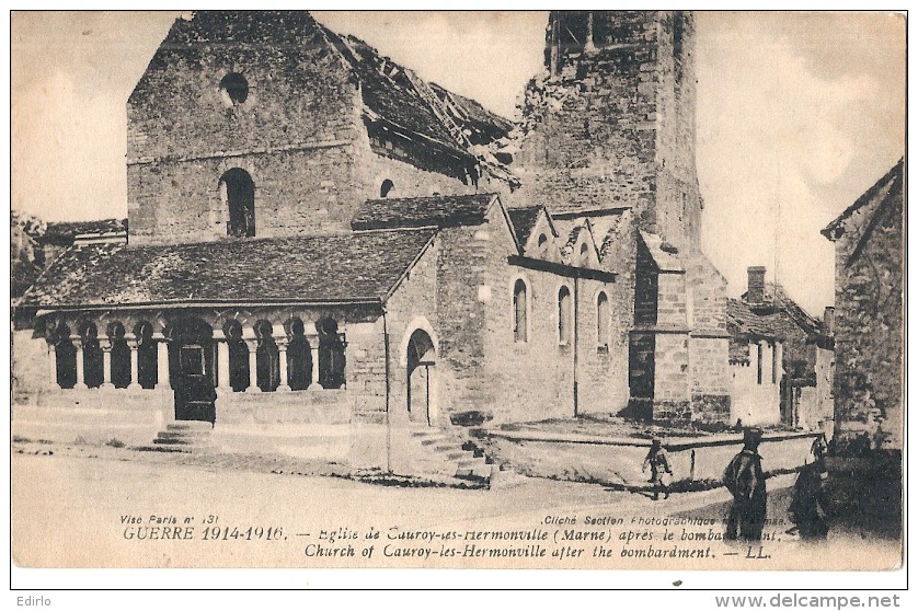 MILITARIA  GUERRE14/18 - église De CAUROY LES HERMONVILLE- Neuve TTB - Autres & Non Classés