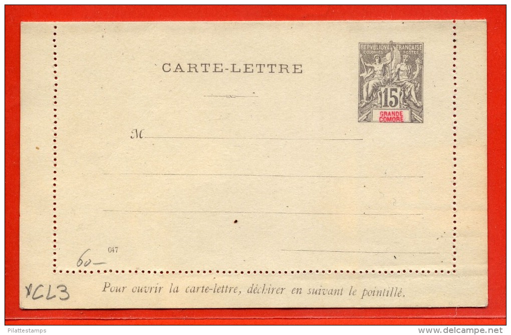 GRANDE COMORE  ENTIER POSTAL CL3 NEUF - Covers & Documents