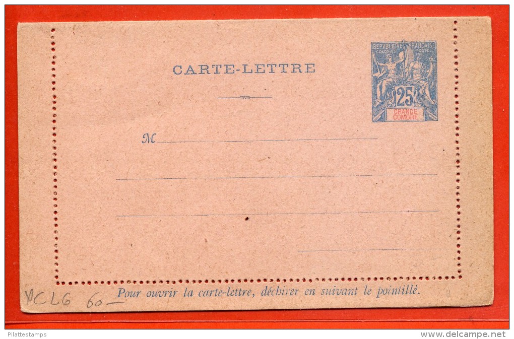 GRANDE COMORE  ENTIER POSTAL CL6 NEUF - Storia Postale