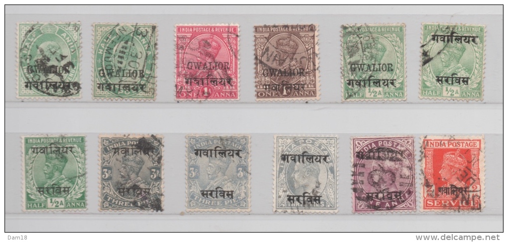 ETATS PRINCIERS DE L'INDE GWALIOR LOT DE 12 TIMBRES - Gwalior