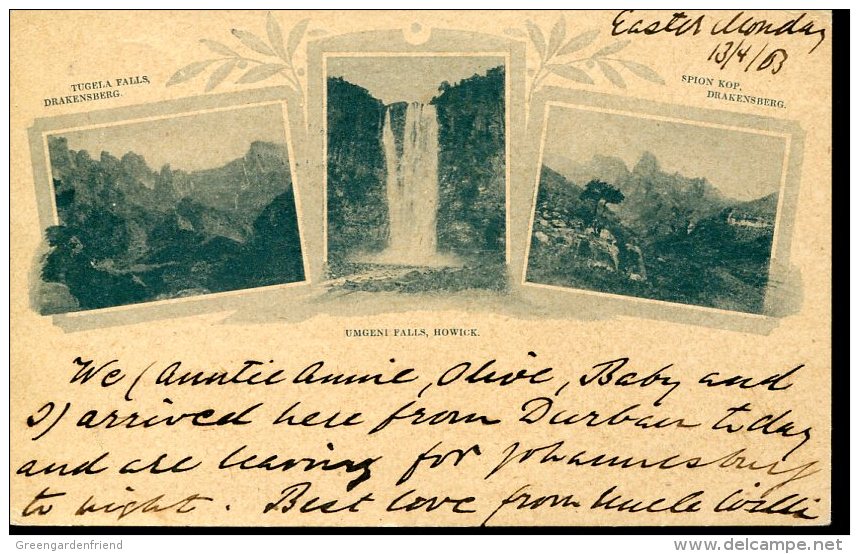 7586 Natal, One Penny Circuled Stationery 1903 From Natal To Germany,showing  The Waterfall Umgeni Falls Howick Wasserfa - Autres & Non Classés