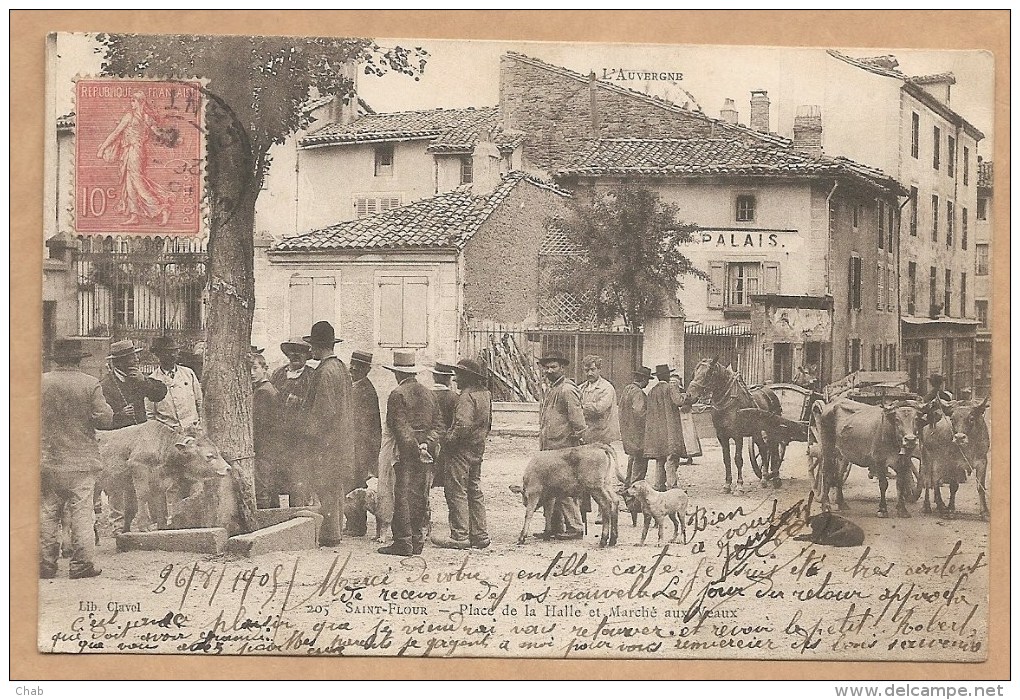 205. Saint Flour -- Place De La Halle Et Marché Aux Veaux - Carte Précurseur Rare - Voyagée 1905 - Marché Nommé - FOIRE - Saint Flour