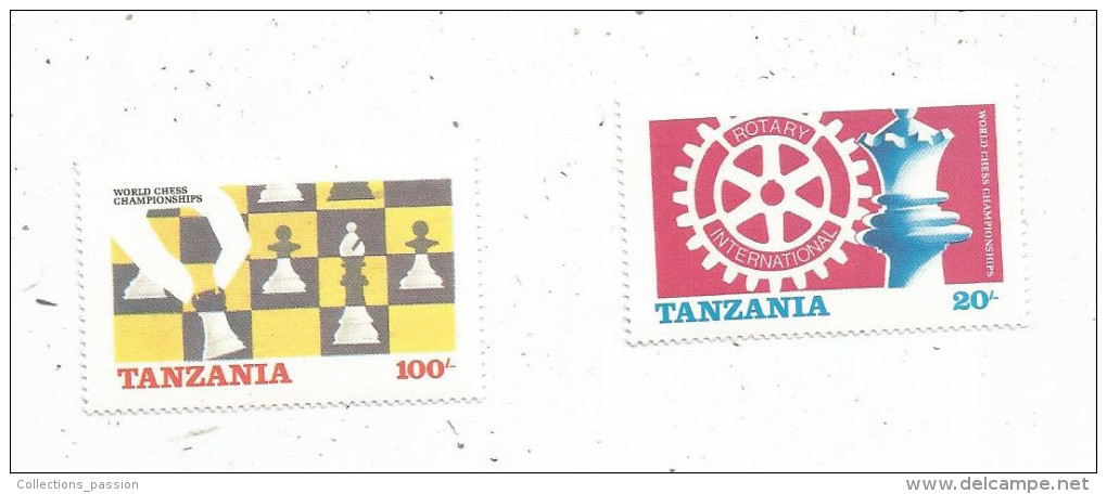 Timbre , TANZANIA , TANZANIE , Jeu D'échec , Rotary International , LOT DE 2 TIMBRES - Tanzania (1964-...)