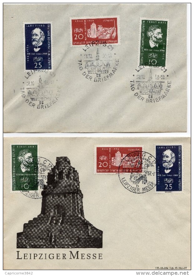 Allemagne-République Démocratique-1956/57-110eme Anniversaire Des Usines Carl ZEISS à Iena (Yvert N°270/271/272) 2 Env. - Autres & Non Classés