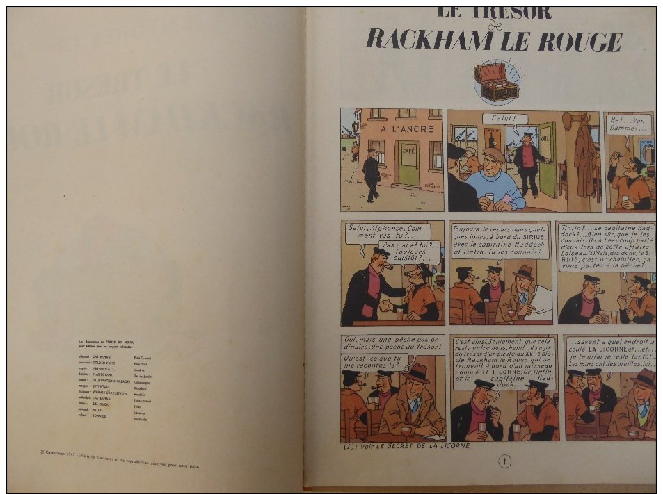 HERGE: Le Trésor De Rackham Le Rouge, Casterman, Années 60 - Tintin