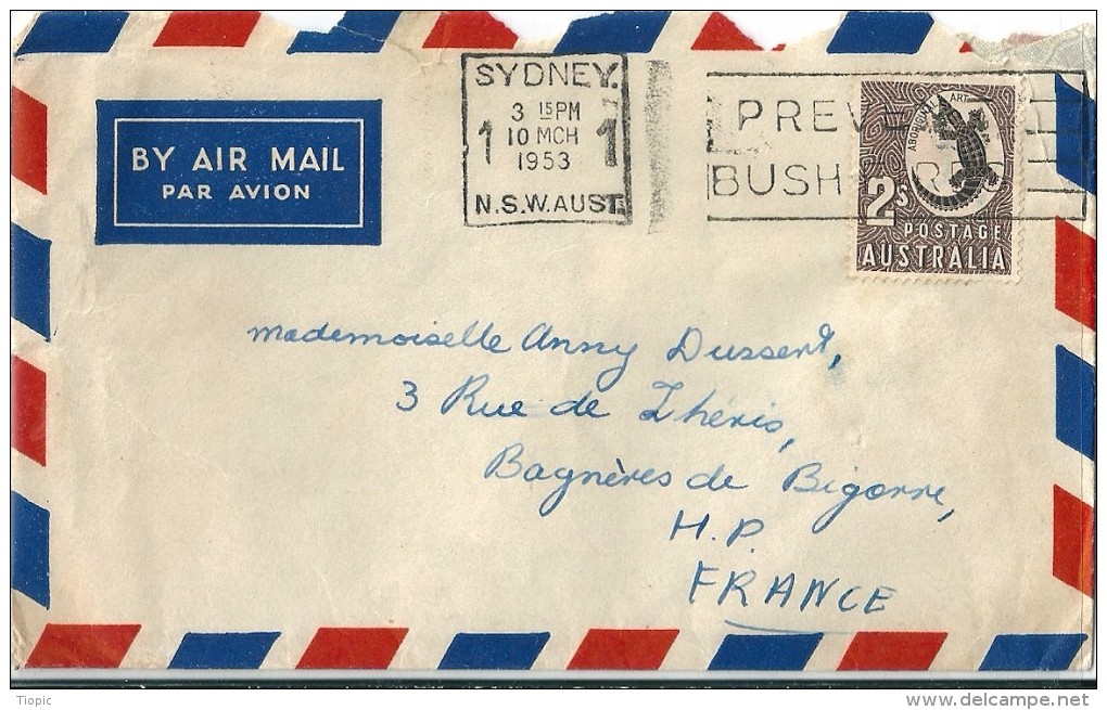Enveloppe -  Cachet  Au  Depart  De    SYDNEY     (  Australie )  à  Destination   De   Bagnères  De  Bigorre ( 65 ) - Marcophilie