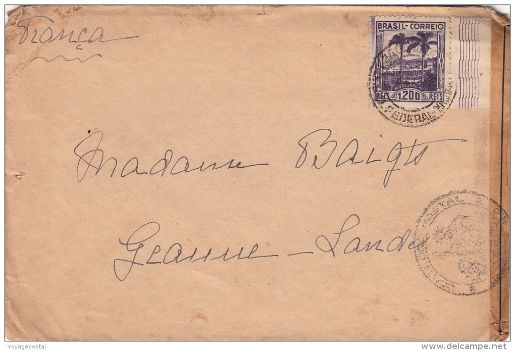 Lettre Brasil Censure Contrôle Postal France 1940 - Brieven En Documenten