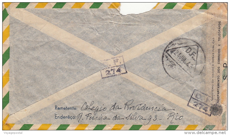 Lettre Brasil Censure Cachet Rouge Brasil Correio 1945 - Storia Postale