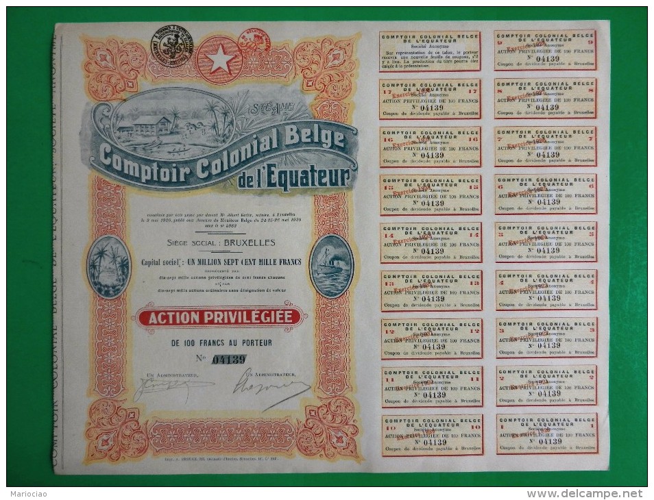 T-CBE Comptoir Colonial Belge De L´Equateur 1920 CONGO - Autres & Non Classés