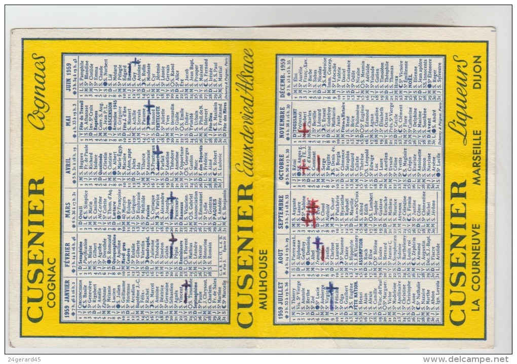 CALENDRIER PETIT FORMAT 77 X 102 Mm - 1959 Cave Du Vieux Village M. NEGRE 18 R. Jean Jaures L'HAY LES ROSES Val De Marne - Petit Format : 1941-60