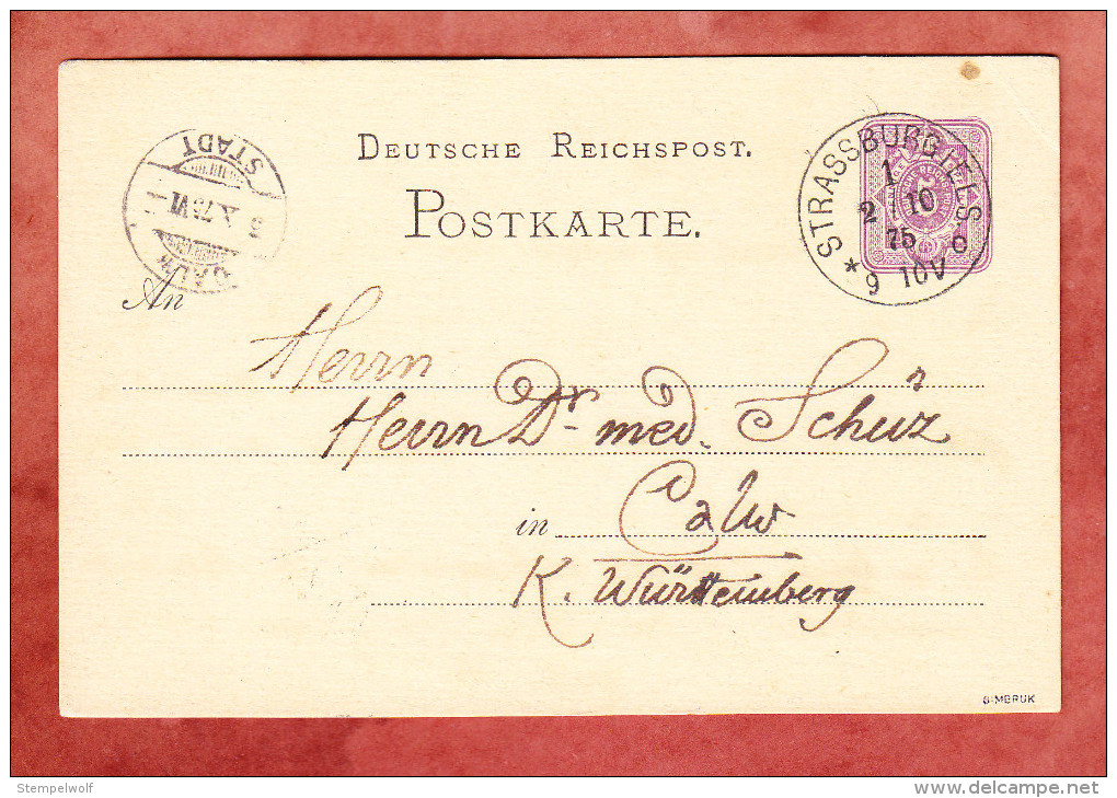 P 5 II, Strassburg Nach Calw, AK-Stempel 1875 (29482) - Autres & Non Classés