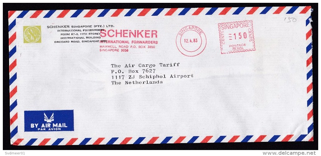 Singapore: Airmail Cover To Netherlands, 1983, Meter Cancel, Schenker Forwarders, Transport Company (discolouring Tape) - Singapore (1959-...)