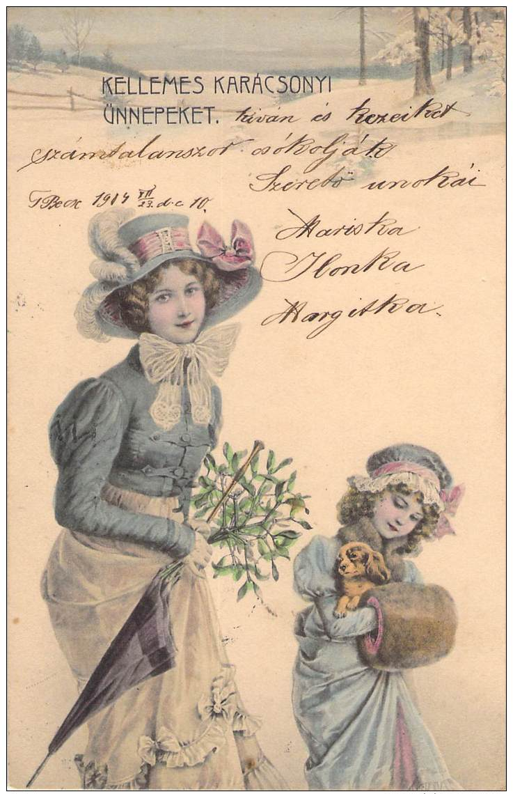 C    Kellemes Karácsonyi ünnepeket  1898  Mutter Und Tochter Mit Hund - Autres & Non Classés