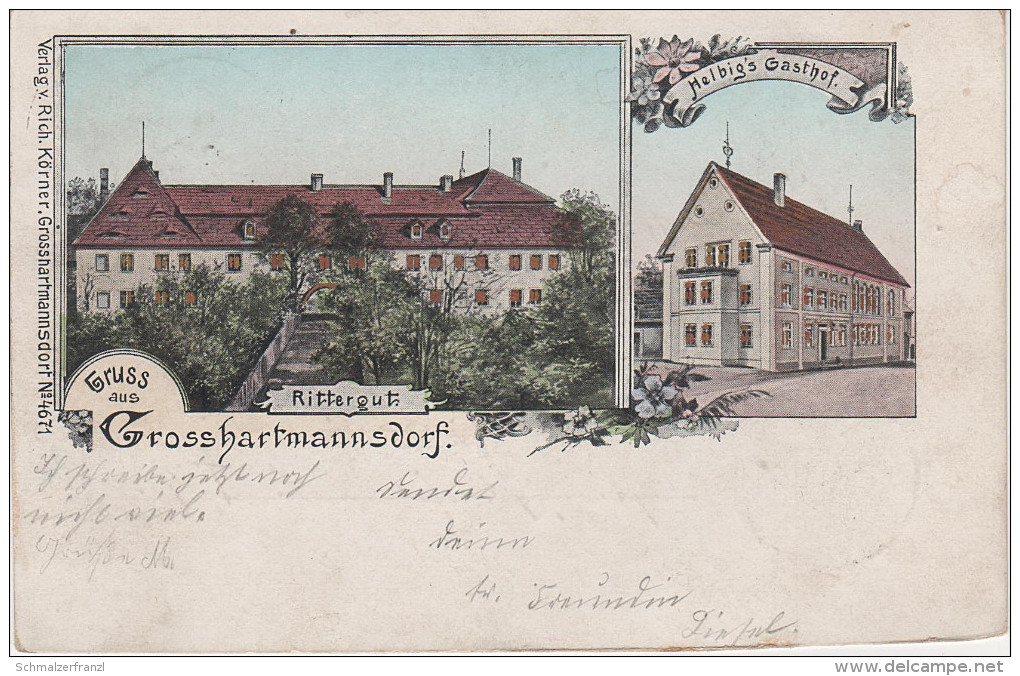 Litho Glitzer AK Gruss Grosshartmannsdorf Helbig S Gasthof Rittergut Bei Mulda Pockau Erbisdorf Freiberg Frauenstein - Mulda (Erzgeb.)