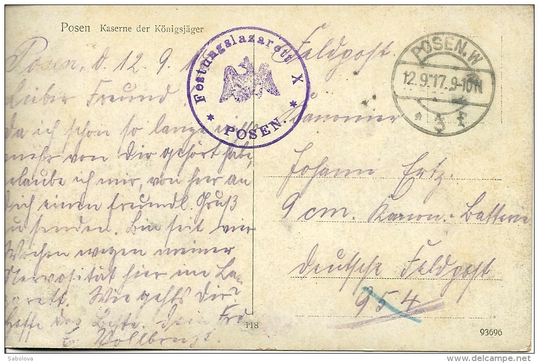 Poznan Posen  With Stampel War 1914 1918 Festunglazarett Posen Kaserne Der Konigsjager - Polonia