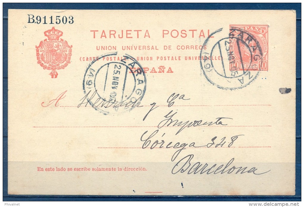 1905 , ZARAGOZA , E.P. 47 , CIRCULADO A BARCELONA - 1850-1931