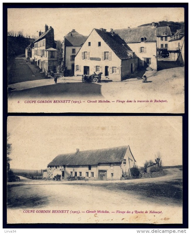 2 CPA ANCIENNES- COUPE GORDON-BENNET- CIRCUIT D'AUVERGNE 1905- VIRAGES DANS ROCHEFORT ET DES 4 ROUTES DE NEBOUZAT - Rallyes