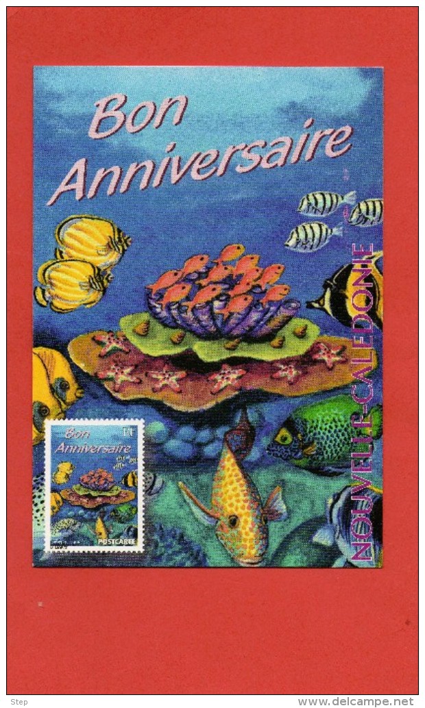 NOUVELLE CALEDONIE : PAP CARTE POSTALE " BON ANNIVERSAIRE" POISSONS TROPIQUAUX - Postwaardestukken