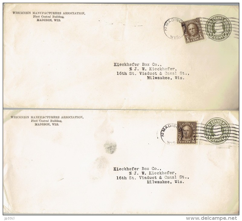 Lot De 4 Entiers (postal Stationery) With Additional Stamp From The USA 1923/25 - 1921-40