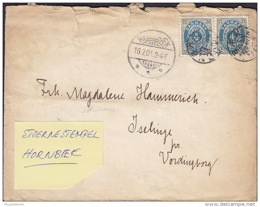 Denmark HELLEBÆK 1901 Cover Brief Stjernestempel Star Cancel 'HORNBÆK"' Sent To VORDINGBORG (2 Scans) - Briefe U. Dokumente