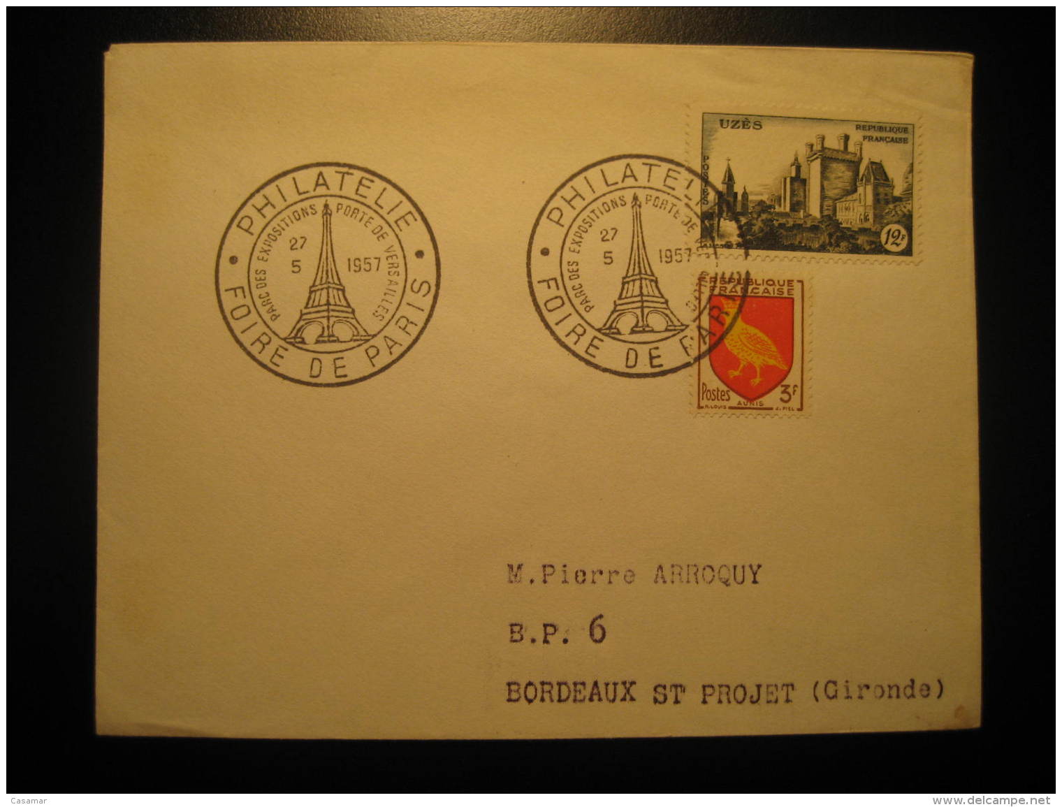 1957 PARIS To Bordeaux La Tour Eiffel Tower Monument Architecture Foir Cancel Cover FRANCE - Monuments