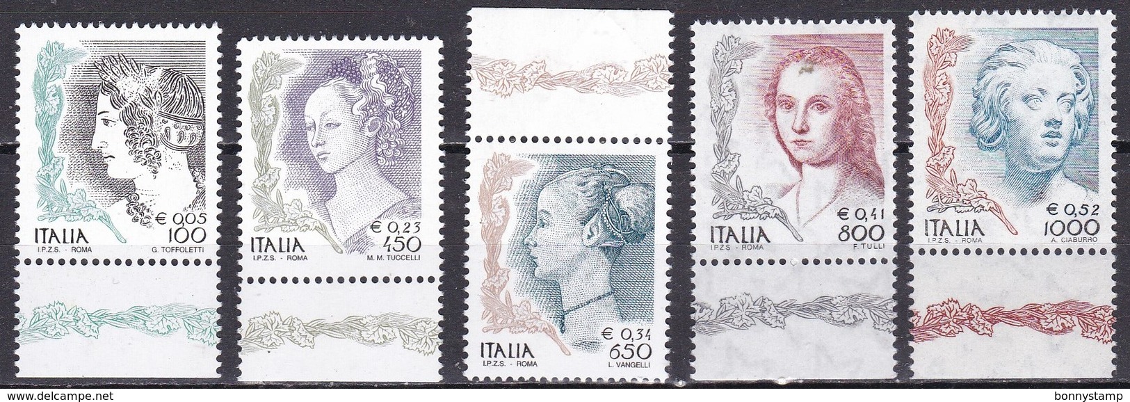 Repubblica Italiana, 1999 - La Donna Nell'Arte, Euro-Lire - MNH** Nr.2429/2433 - 1991-00:  Nuevos