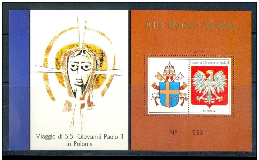 VATICAN CINDERELLA BLOCK 2v VISIT POPE JOHN PAUL II TO POLAND * GOLDEN SERIES * COAT OF ARMS * MNH - Blocks & Sheetlets & Panes