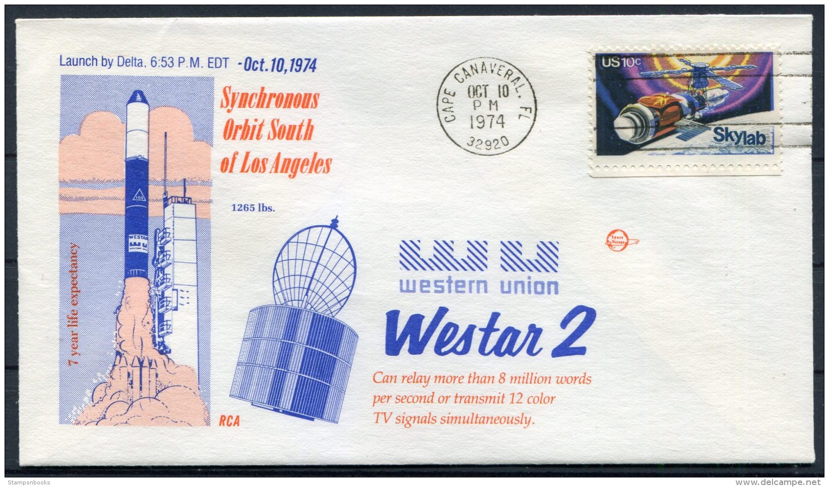 1974 USA Cape Canaveral Space Rocket Cover - WESTAR 2 - United States