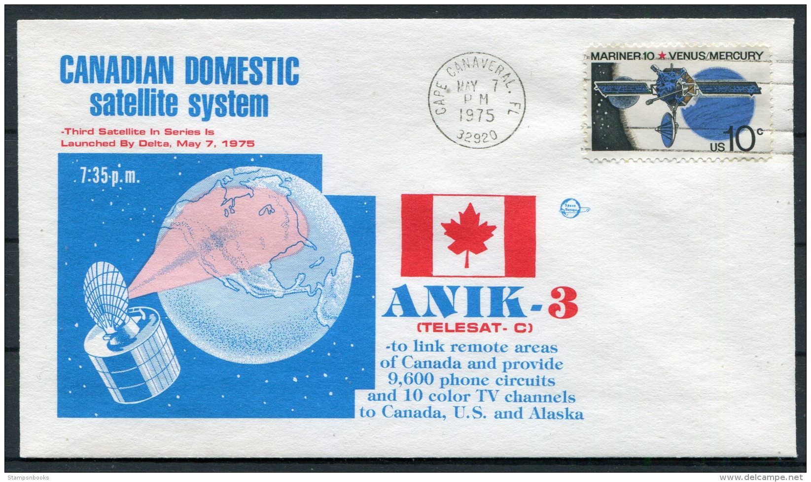 1975 USA Cape Canaveral Space Rocket Cover - ANIK 3 Telesat C Canada - United States