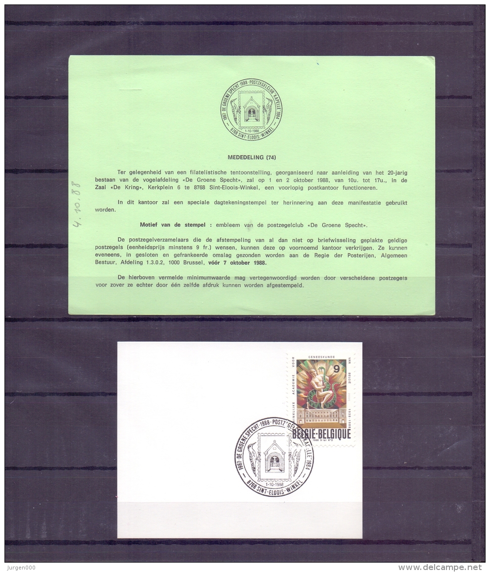 België - Specht - Embleem Postzegelclub "De Groene Specht" - St. Eloois Winkel 1/10/1988  (RM10706) - Pics & Grimpeurs