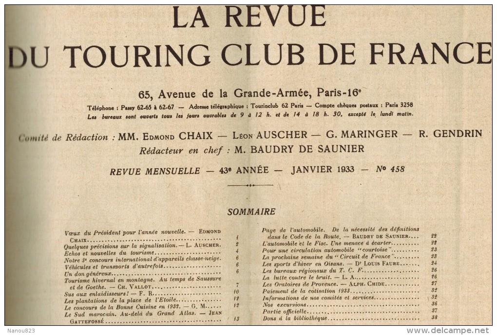 LA REVUE DU TOURING CLUB DE FRANCE N°458 1933 Voir Sommaire Ouarzazat Chamonix Constantine Taourit Kaäbra Skoura Wormsa - 1901-1940